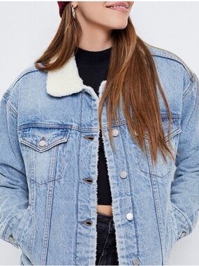 PacSun Light Blue Denim Jacket with White Sherpa Inside